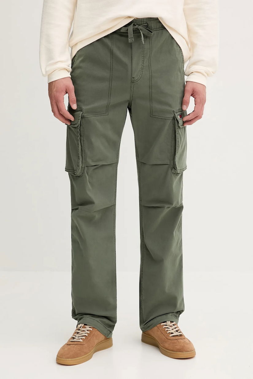 Tommy Jeans pantaloni culoarea verde, cu fason cargo, DM0DM22000