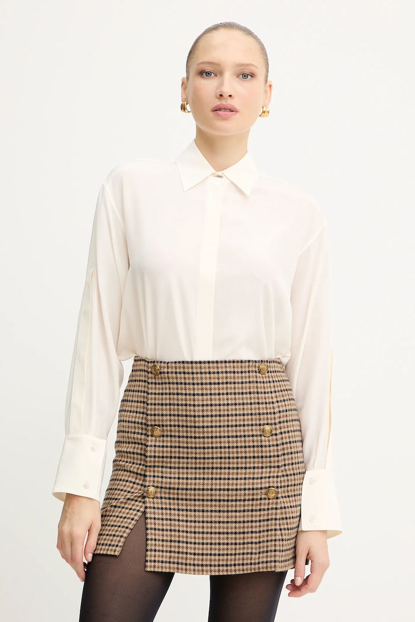 BOSS cămașă de mătase culoarea bej, cu guler clasic, relaxed, 50551961