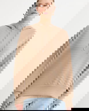 BOSS Orange bluză culoarea bej, cu glugă, uni, 50551451