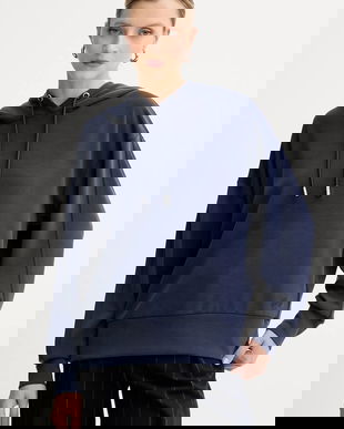 BOSS Orange bluză culoarea bleumarin, cu glugă, uni, 50551451