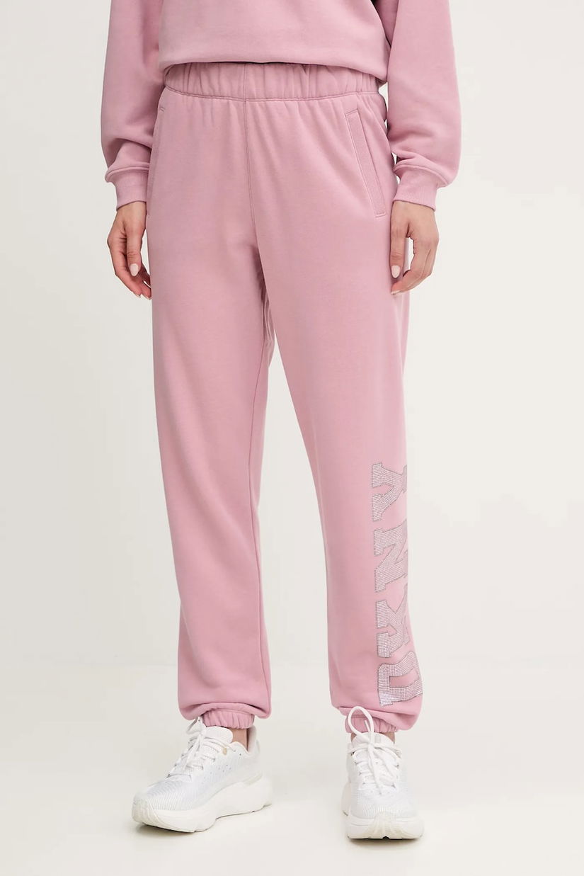 Dkny pantaloni de trening culoarea roz, cu imprimeu, DP5P3737