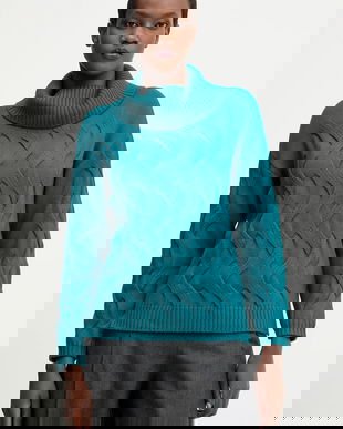 Luisa Spagnoli pulover de lână culoarea turcoaz, cu guler, 100173