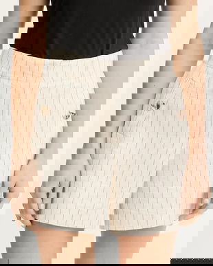 Morgan pantaloni scurți din amestec de in culoarea bej, cu imprimeu, high waist, SHIZ.F