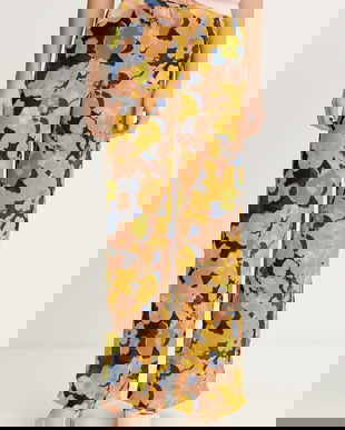 Morgan pantaloni culoarea galben, drept, high waist, PERY.F