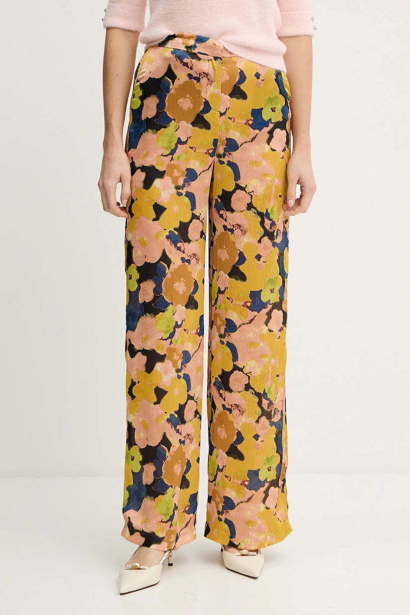 Morgan pantaloni culoarea galben, drept, high waist, PERY.F