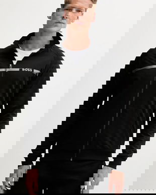 BOSS hanorac de bumbac culoarea negru, cu imprimeu, 50550561