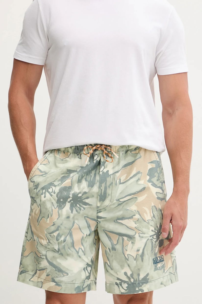 Napapijri pantaloni scurți jeans N-Talla Aop bărbați, culoarea verde, NP0A4IBRFCU1