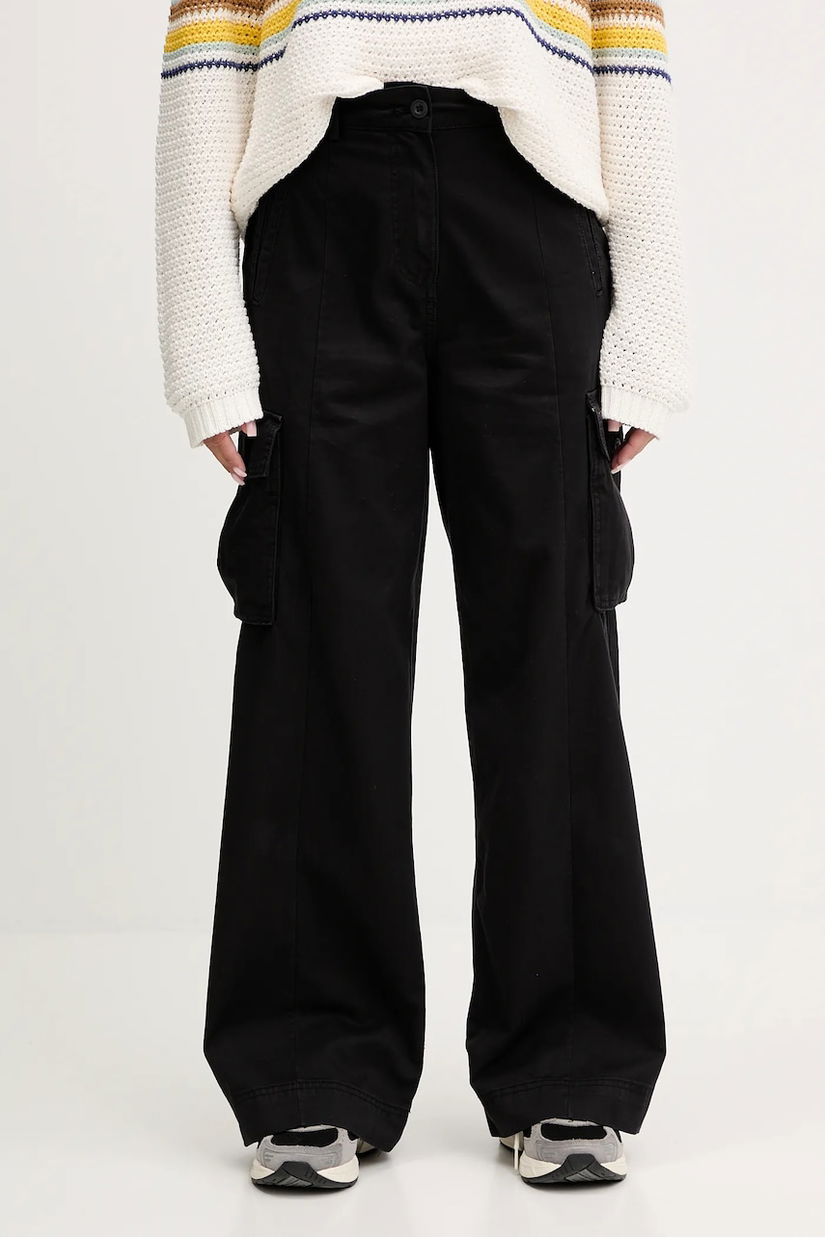Napapijri pantaloni de bumbac M-Selva femei, culoarea negru, lat, high waist, NP0A4IL49411