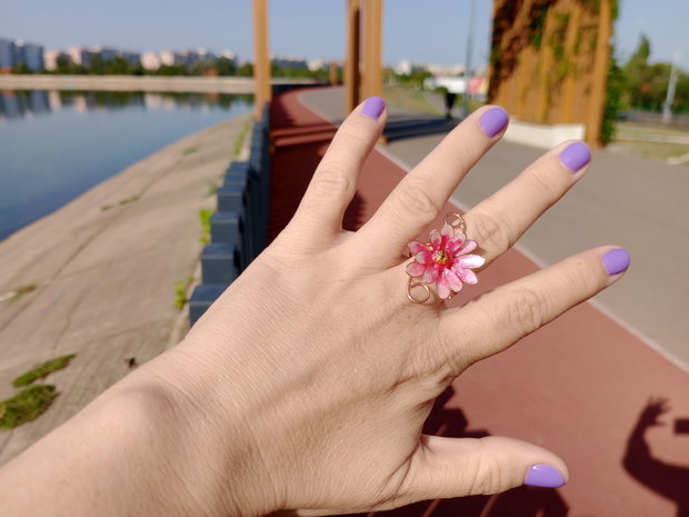 Inel reglabil floare roz
