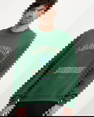 Lacoste hanorac de bumbac culoarea verde, cu imprimeu, SH5888