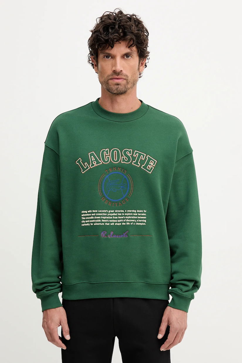 Lacoste hanorac de bumbac culoarea verde, cu imprimeu, SH5888