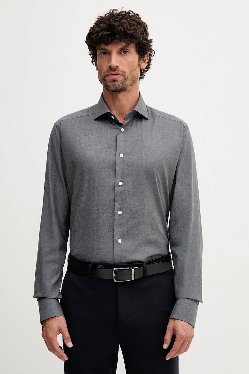 Eton cămașă din bumbac culoarea gri, cu guler italian, slim, 100013963