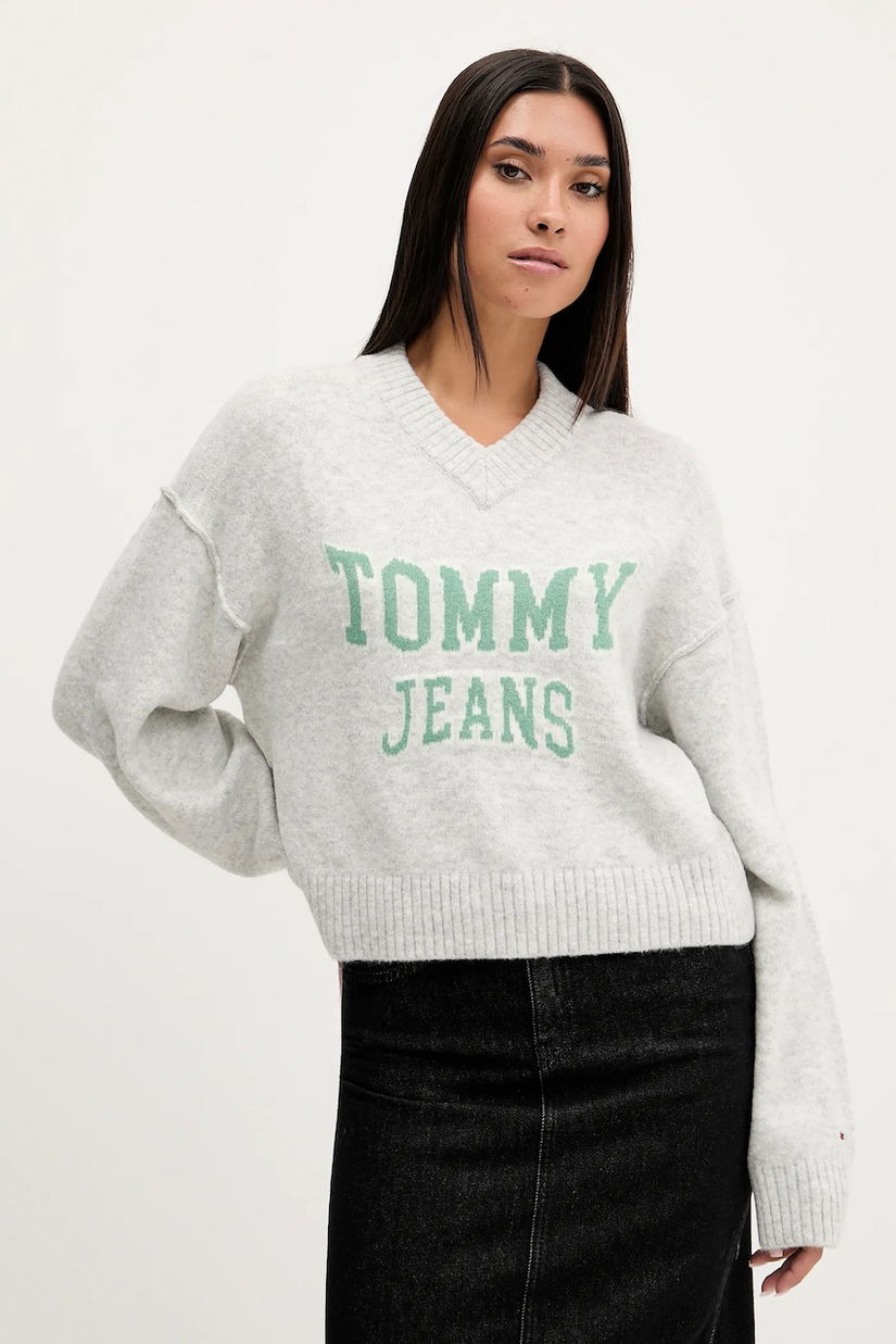 Tommy Jeans pulover din amestec de lână culoarea gri, DW0DW21711
