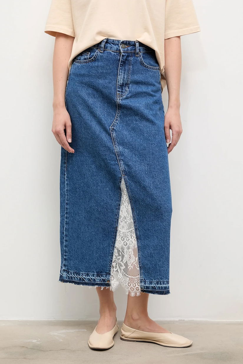 Answear.LAB fusta din bumbac denim midi, drept