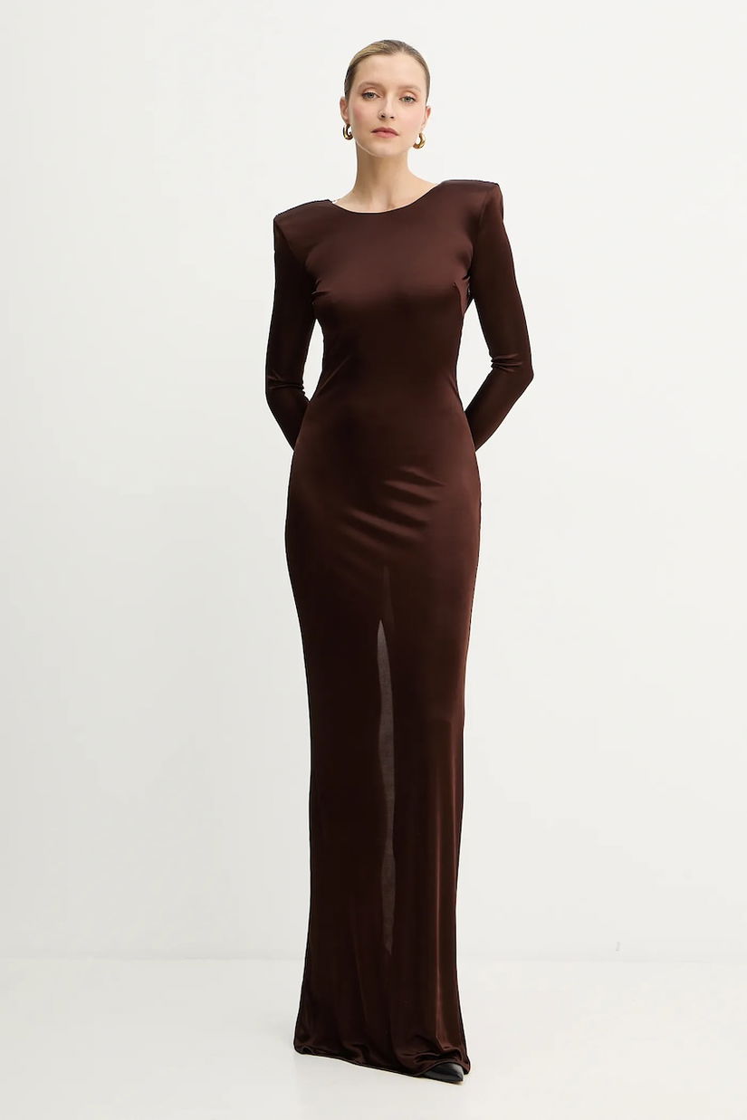 Elisabetta Franchi rochie culoarea maro, maxi, mulată, ABR1056E2