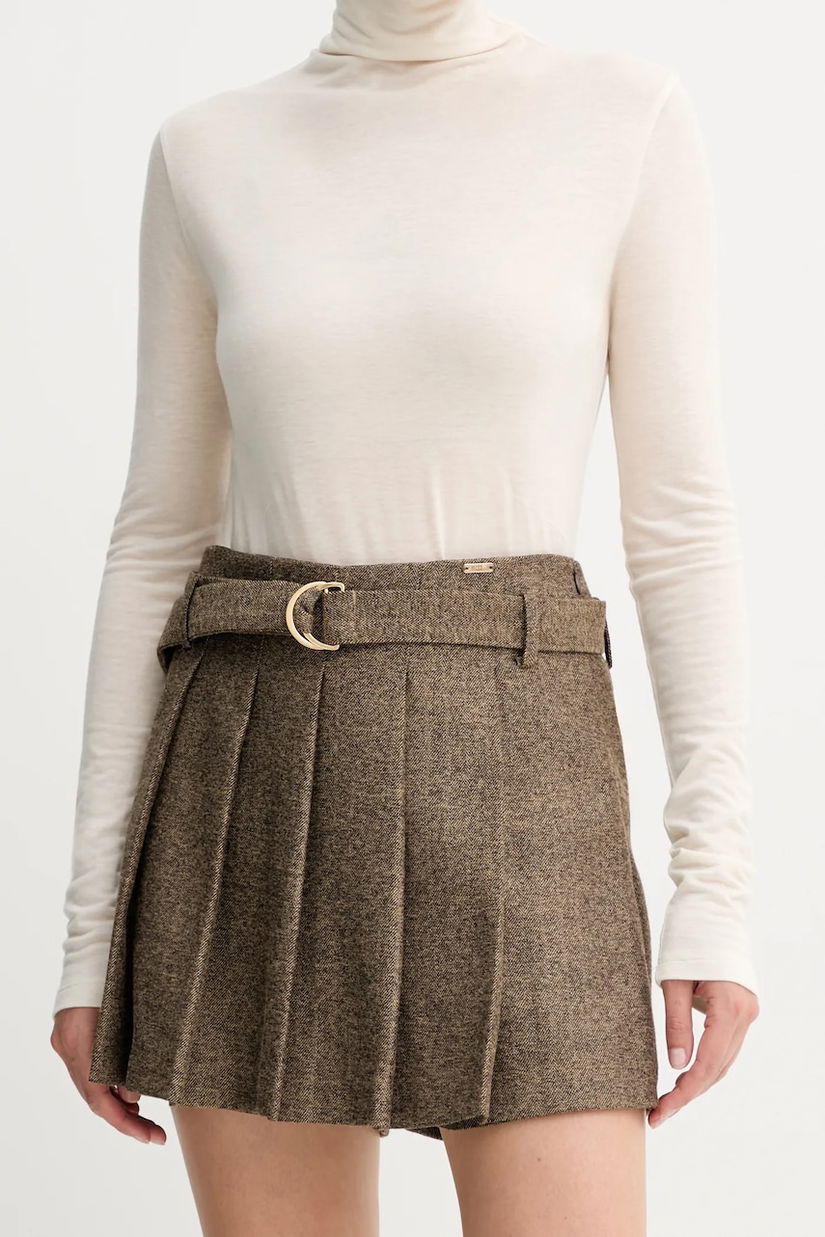Fracomina fustă pantaloni culoarea maro, uni, high waist, FJ25WV6001W81601
