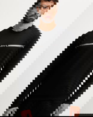 BOSS hanorac lounge din bumbac culoarea negru, cu imprimeu, 50550560