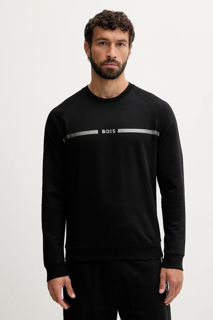 BOSS hanorac lounge din bumbac culoarea negru, cu imprimeu, 50550560
