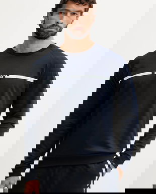 BOSS hanorac lounge din bumbac culoarea bleumarin, cu imprimeu, 50550560