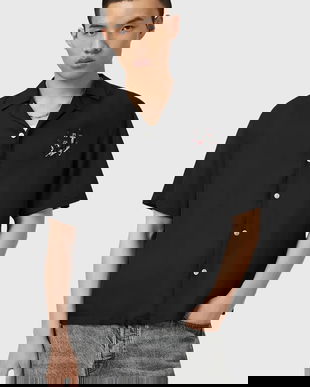 AllSaints cămașă FUNGI culoarea negru, cu guler clasic, regular, M057SD