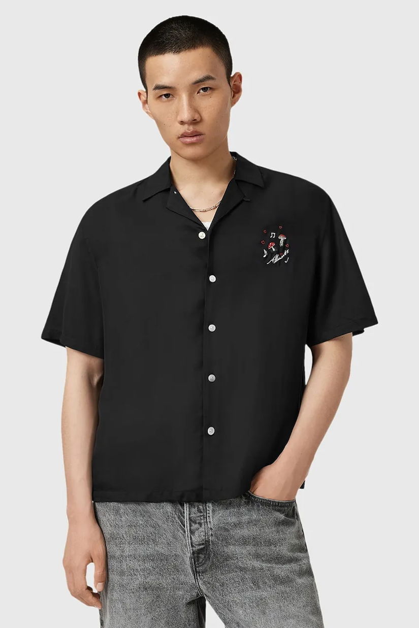 AllSaints cămașă FUNGI culoarea negru, cu guler clasic, regular, M057SD