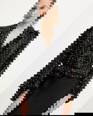 Bardot bluză culoarea negru, cu imprimeu, 59896TB3