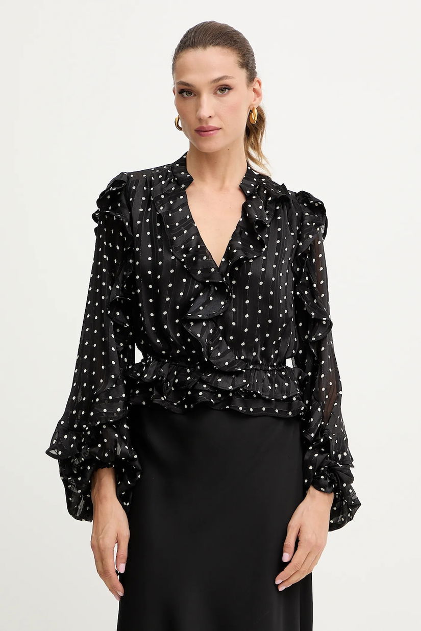Bardot bluză culoarea negru, cu imprimeu, 59896TB3