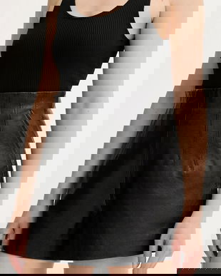 MAX&Co. pantaloni scurți de piele culoarea negru, uni, high waist, 2526436023200