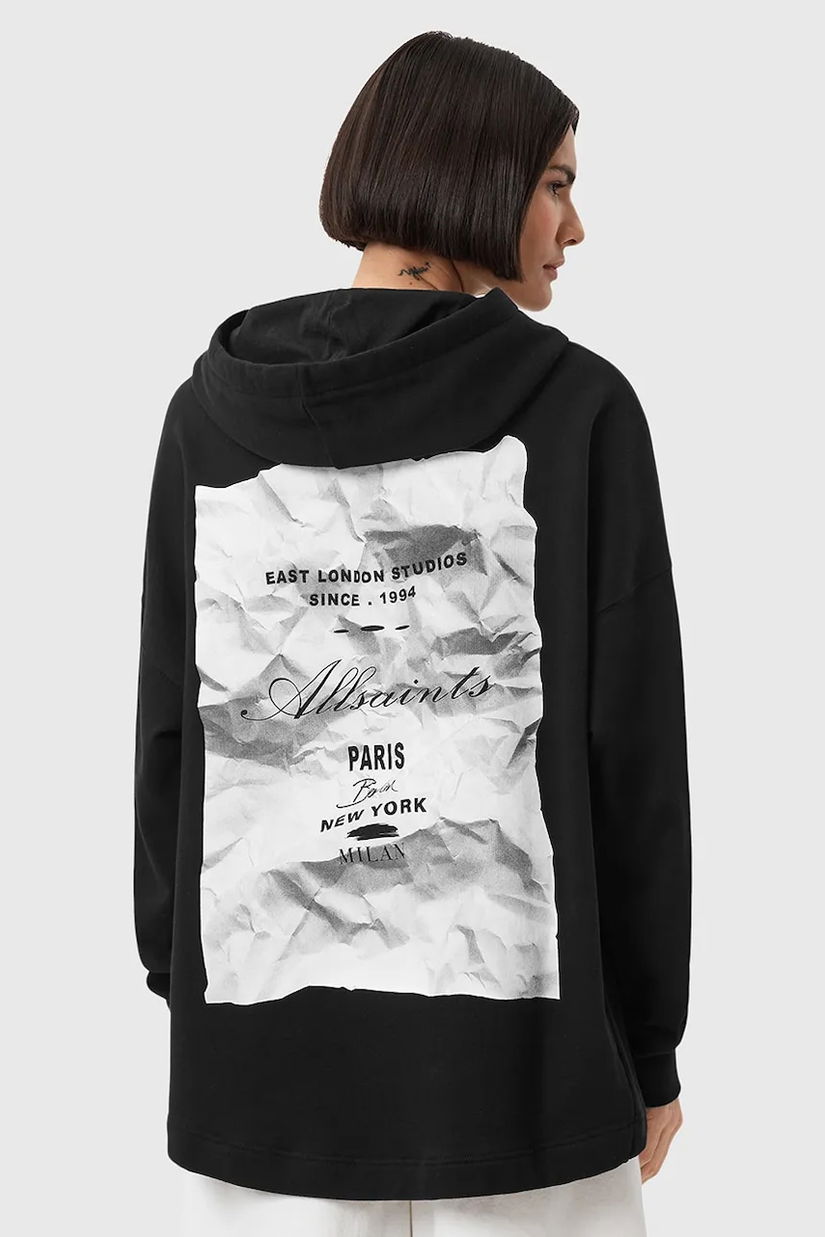 AllSaints hanorac de bumbac ETTI culoarea negru, cu glugă, cu imprimeu, W054JD