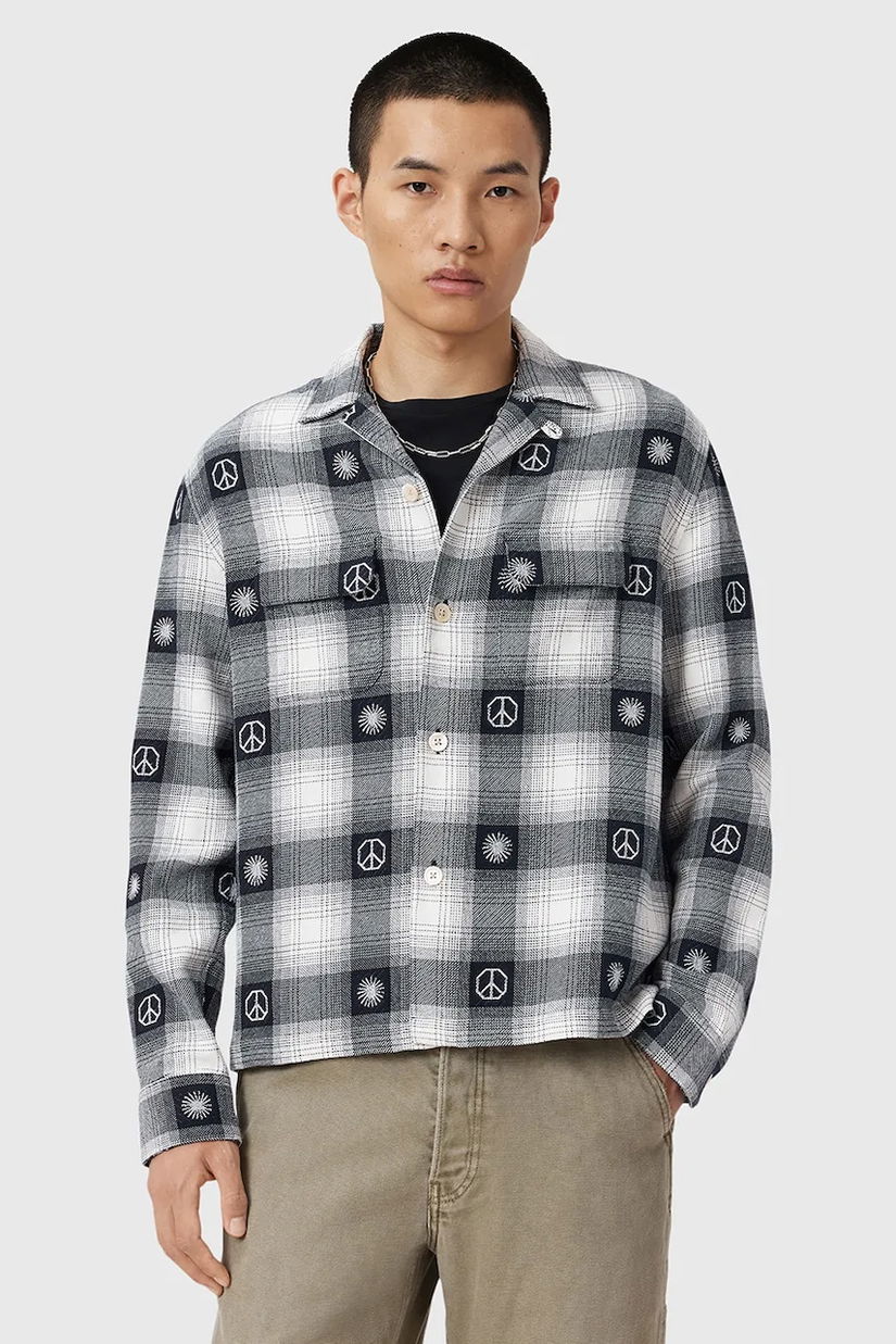 AllSaints cămașă din bumbac CASTOR culoarea gri, relaxed, M030SD