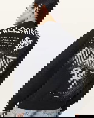 AllSaints hanorac de bumbac POSTER culoarea negru, cu imprimeu, W034JD