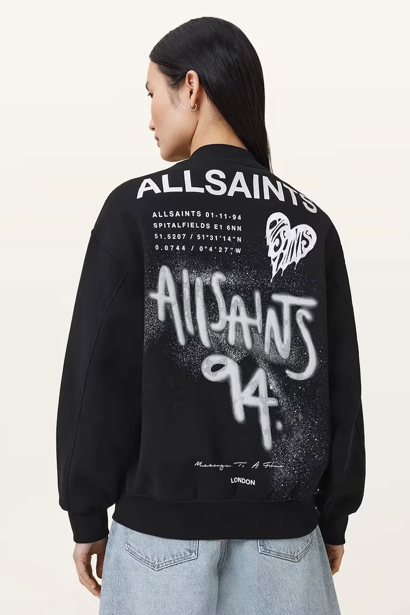 AllSaints hanorac de bumbac POSTER culoarea negru, cu imprimeu, W034JD
