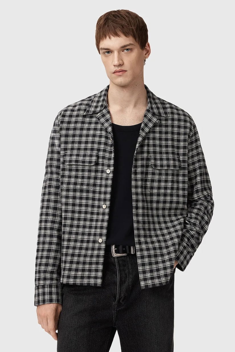 AllSaints cămașă din bumbac HORTON culoarea negru, regular, M035SD