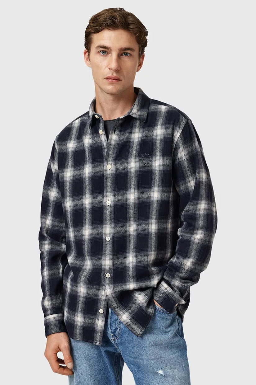 AllSaints cămașă din bumbac HAVEN culoarea bleumarin, cu guler clasic, relaxed, M051SD