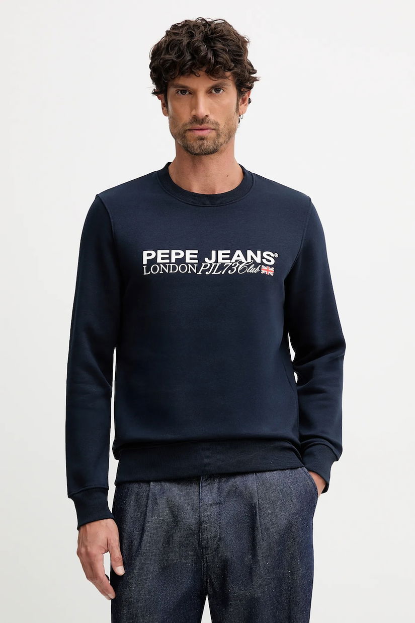Pepe Jeans bluză culoarea bleumarin, cu imprimeu, PM5800029