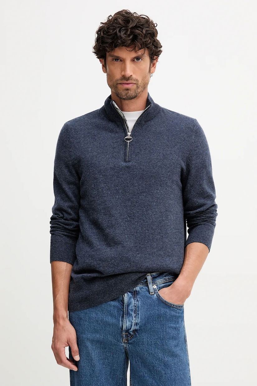 Barbour pulover de lână WATERBURY culoarea bleumarin, cu turtleneck, MKN1663