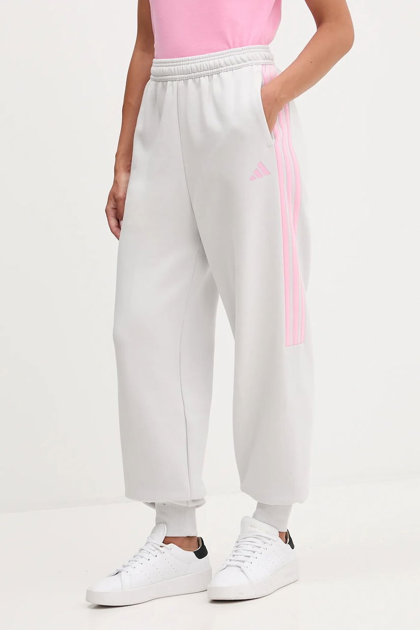adidas pantaloni de trening Tiro 3 Stripes Fleece Pants culoarea gri, cu imprimeu, JM9070