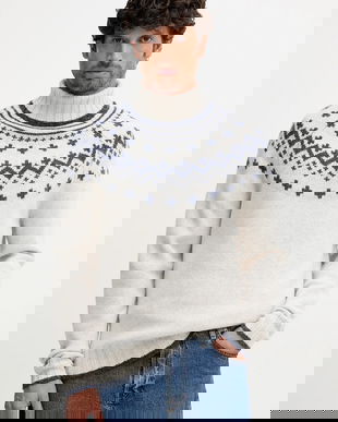 Barbour pulover de lână HEWTON culoarea bej, călduros, cu guler, MKN1672