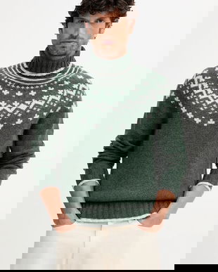 Barbour pulover de lână HEWTON culoarea verde, călduros, cu guler, MKN1672