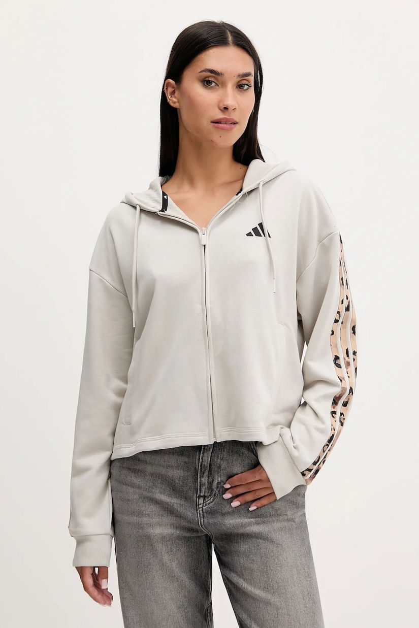 adidas bluză Animal culoarea bej, cu glugă, cu imprimeu, JM1860