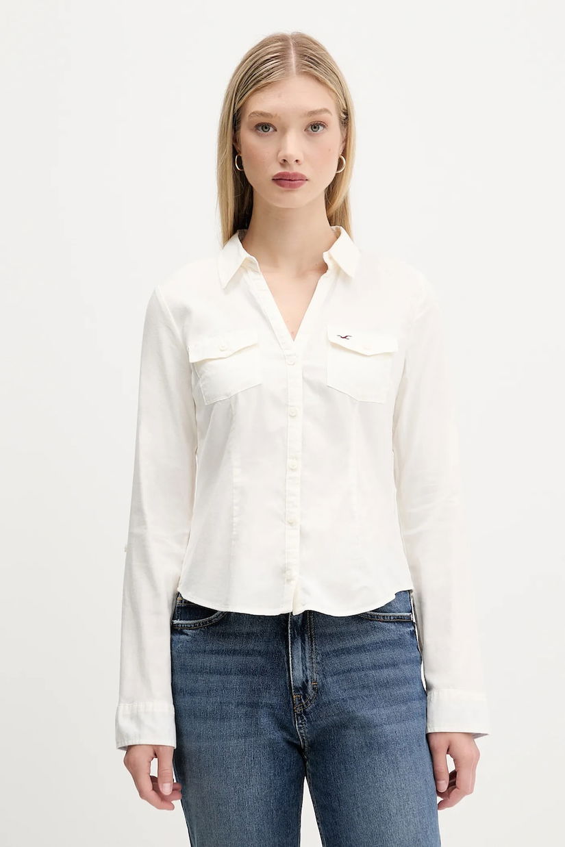 Hollister Co. cămașă culoarea bej, cu guler clasic, regular, KI340-5425