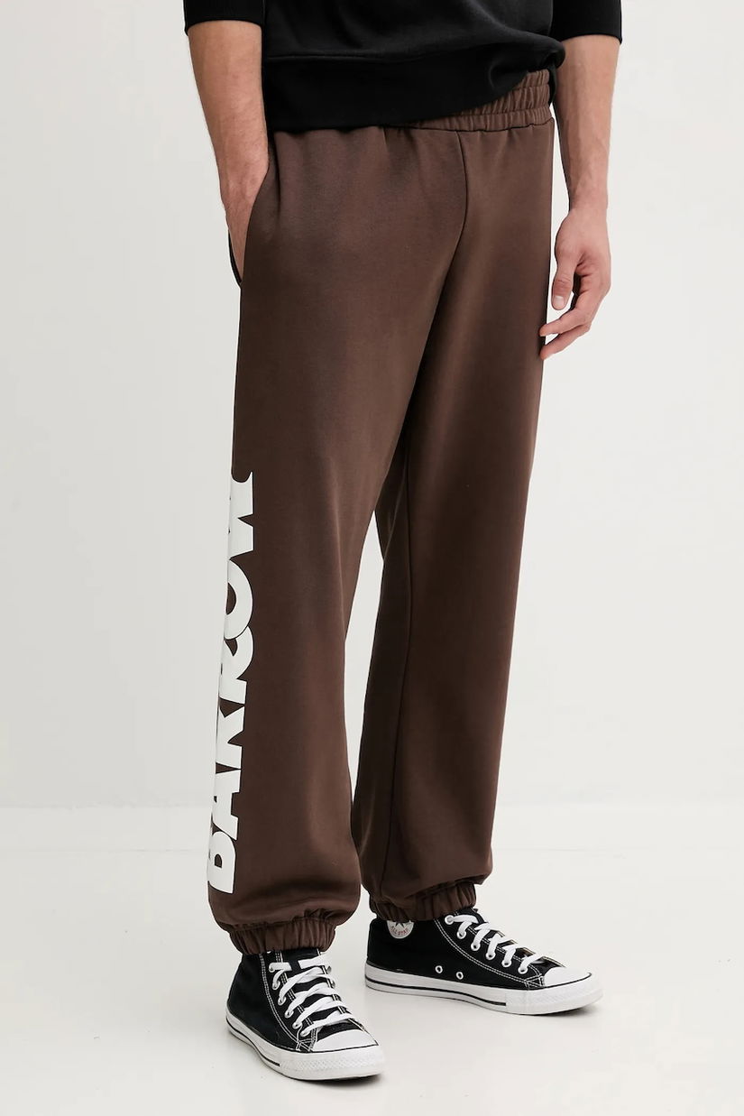 Barrow pantaloni de trening din bumbac culoarea maro, cu imprimeu, F5BWUAFP060