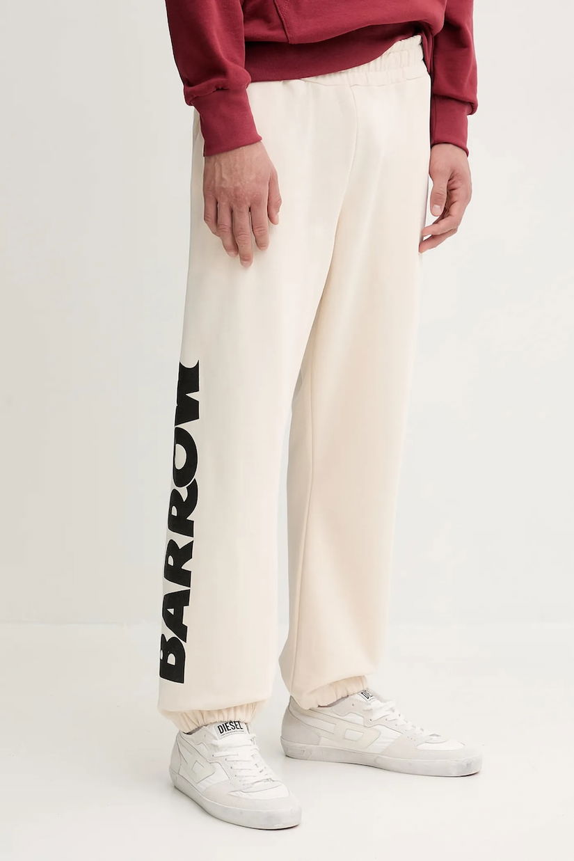 Barrow pantaloni de trening din bumbac culoarea bej, cu imprimeu, F5BWUAFP060