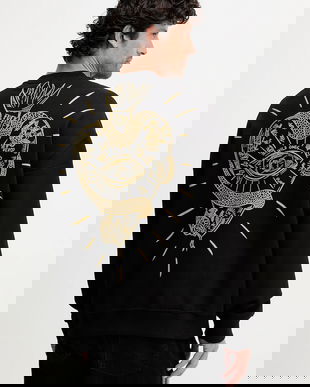 Just Cavalli hanorac de bumbac culoarea negru, cu imprimeu, 79OAIT19 CF502