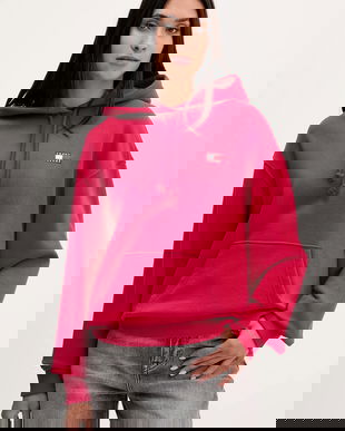 Tommy Jeans hanorac de bumbac culoarea roz, cu glugă, cu imprimeu, DW0DW19414