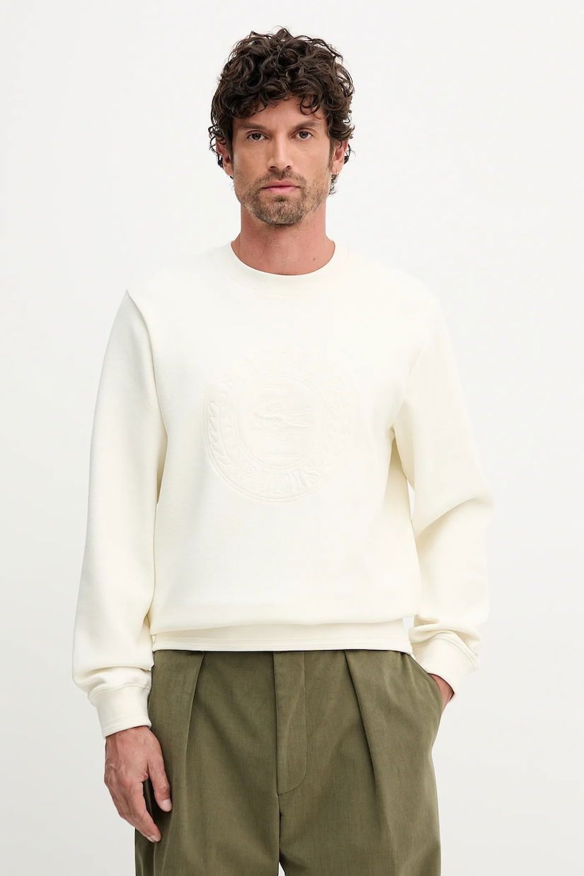 Lacoste bluză culoarea bej, cu imprimeu, SH9959