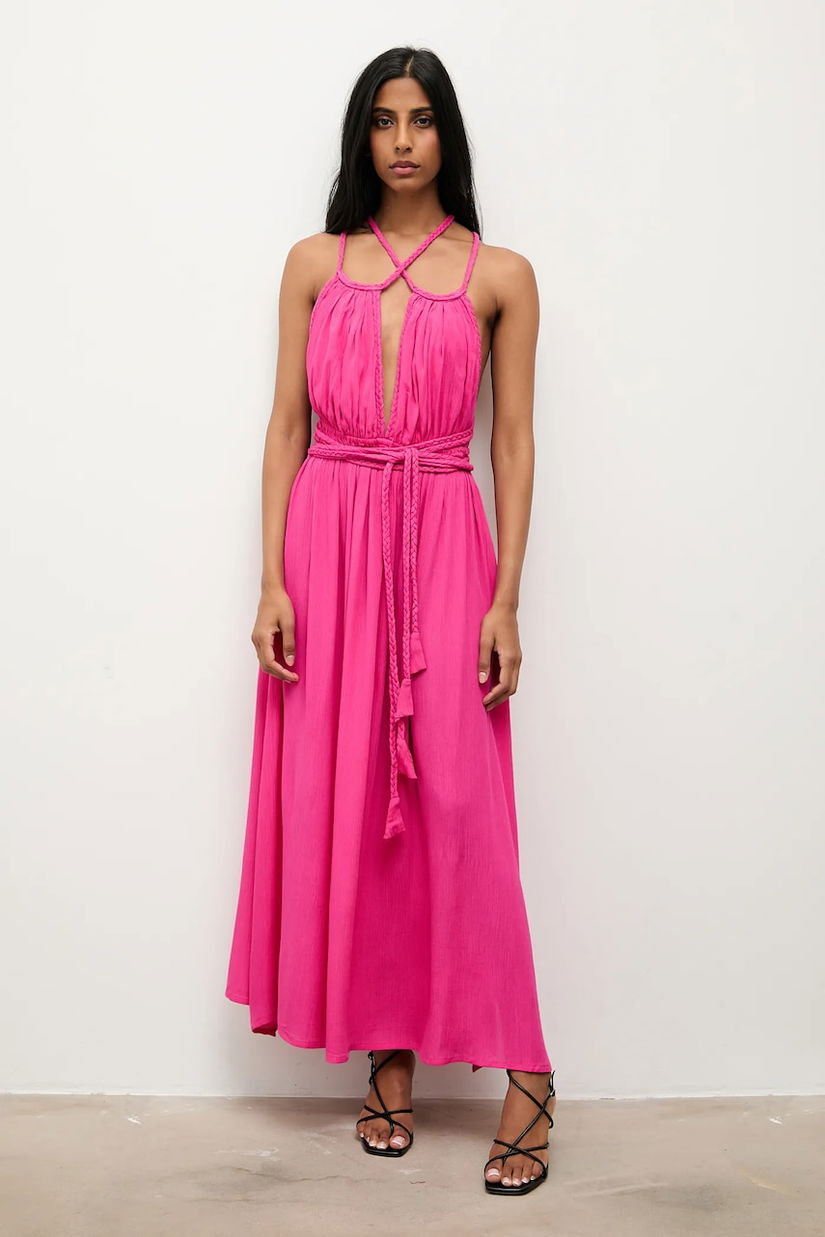 Answear.LAB rochie culoarea roz, maxi, evazati