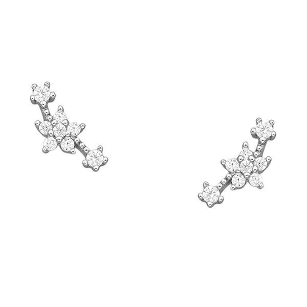 Cercei din argint 925, cu &icirc;nchidere push-back și zirconiu cubic, model Flori, 0.6g