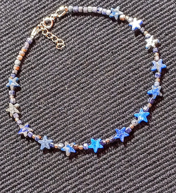 Bratara argint lapis lazuli safir stele minimalista boho chic trendy - Transport gratuit