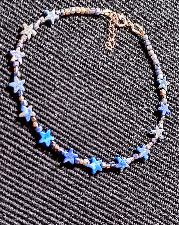 Bratara argint lapis lazuli safir stele minimalista boho chic trendy - Transport gratuit